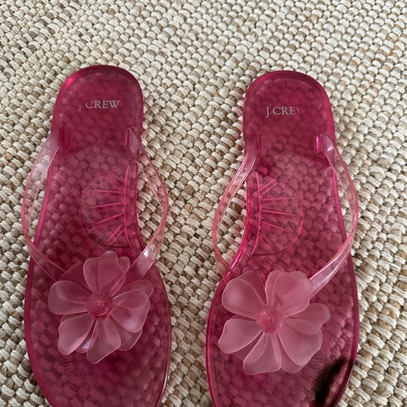 J. Crew Hot Pink Jelly Flip Flops with Flower Accent - Picture 4 of 6